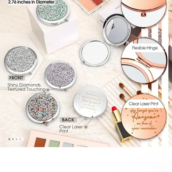 NEW Elegant Inspirational Compact Mirror with Rhinestones - Picture 2 of 8